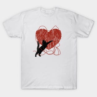 Black Cat Unraveling Heart T-Shirt